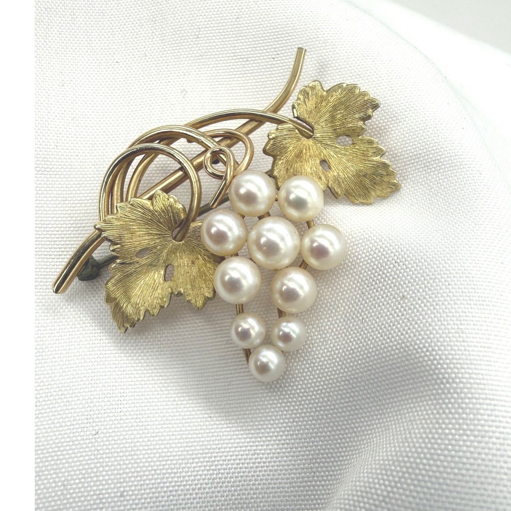 Krementz Vintage 14k Gold Overlay Cultured Pearl Grape Cluster Brooch Pin